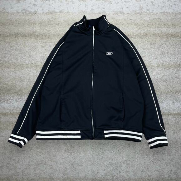 Reebok Other - Vintage Y2K Reebok Track Jacket Mens L Jet Black White Logo Full Zip